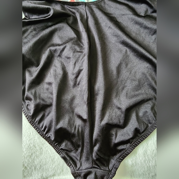 Cole of California Vtg 80s Black Multi Color Floral One Piece Swimsuit - Sz 16 - Picture 8 of 13